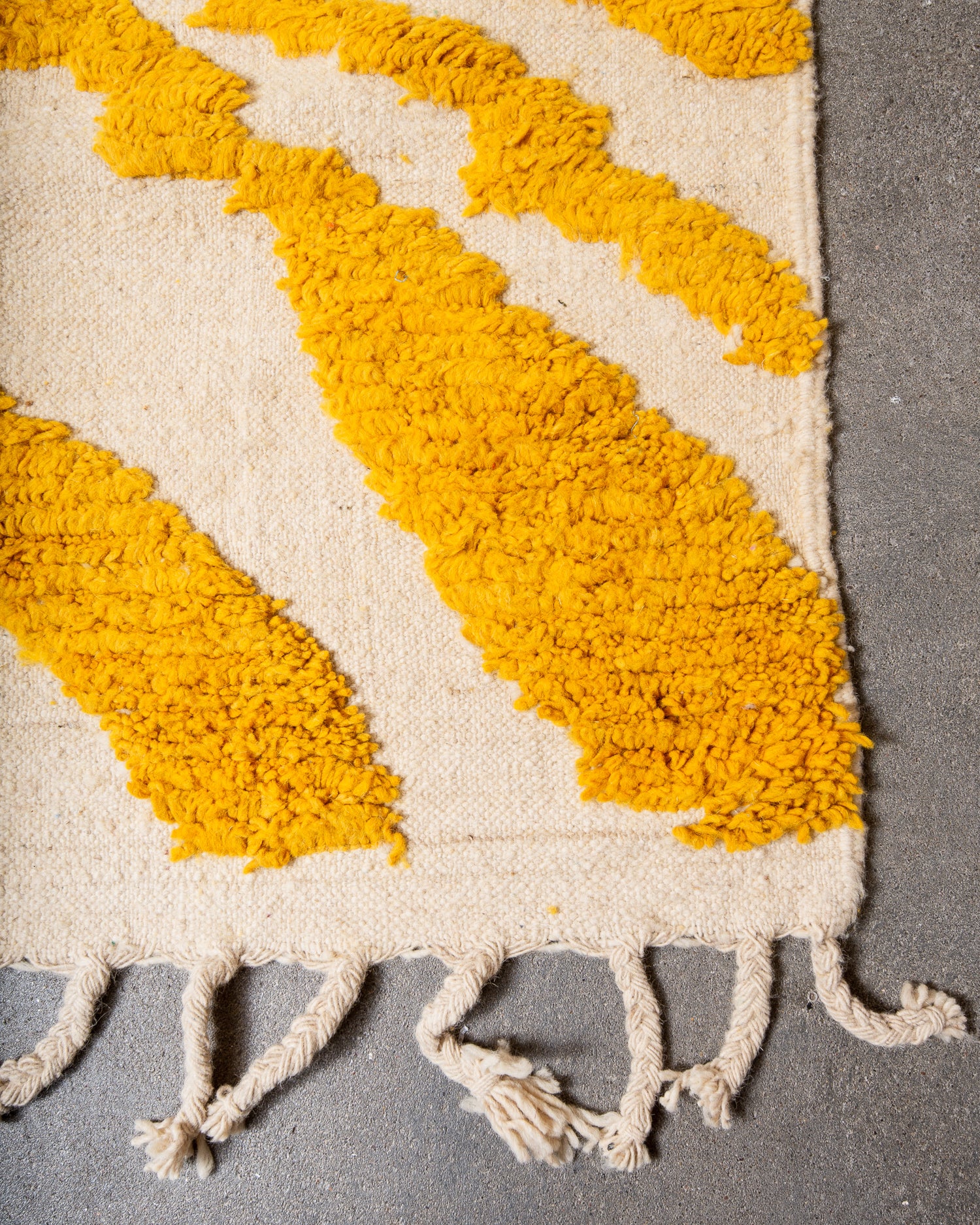 Modern, designer, handcrafted Berber rug from Morocco. Beniourain carpet with beautiful colours and patterns and fluffy wool texture.